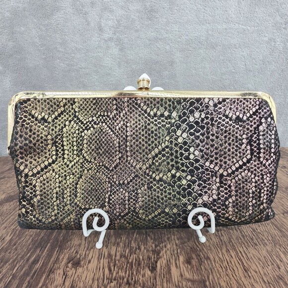 HOBO Lauren Wallet Clutch Iridescent Exotic Metallic Reptile Snake Print Leather - Picture 15 of 15
